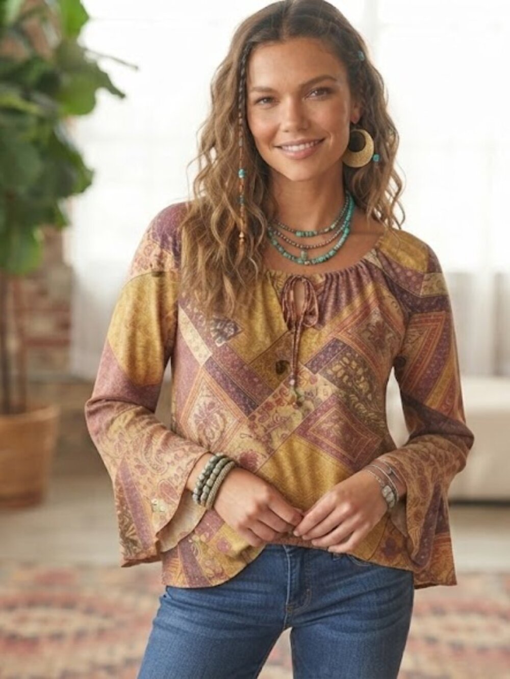 Boho Paisley Patchwork Peasant Top